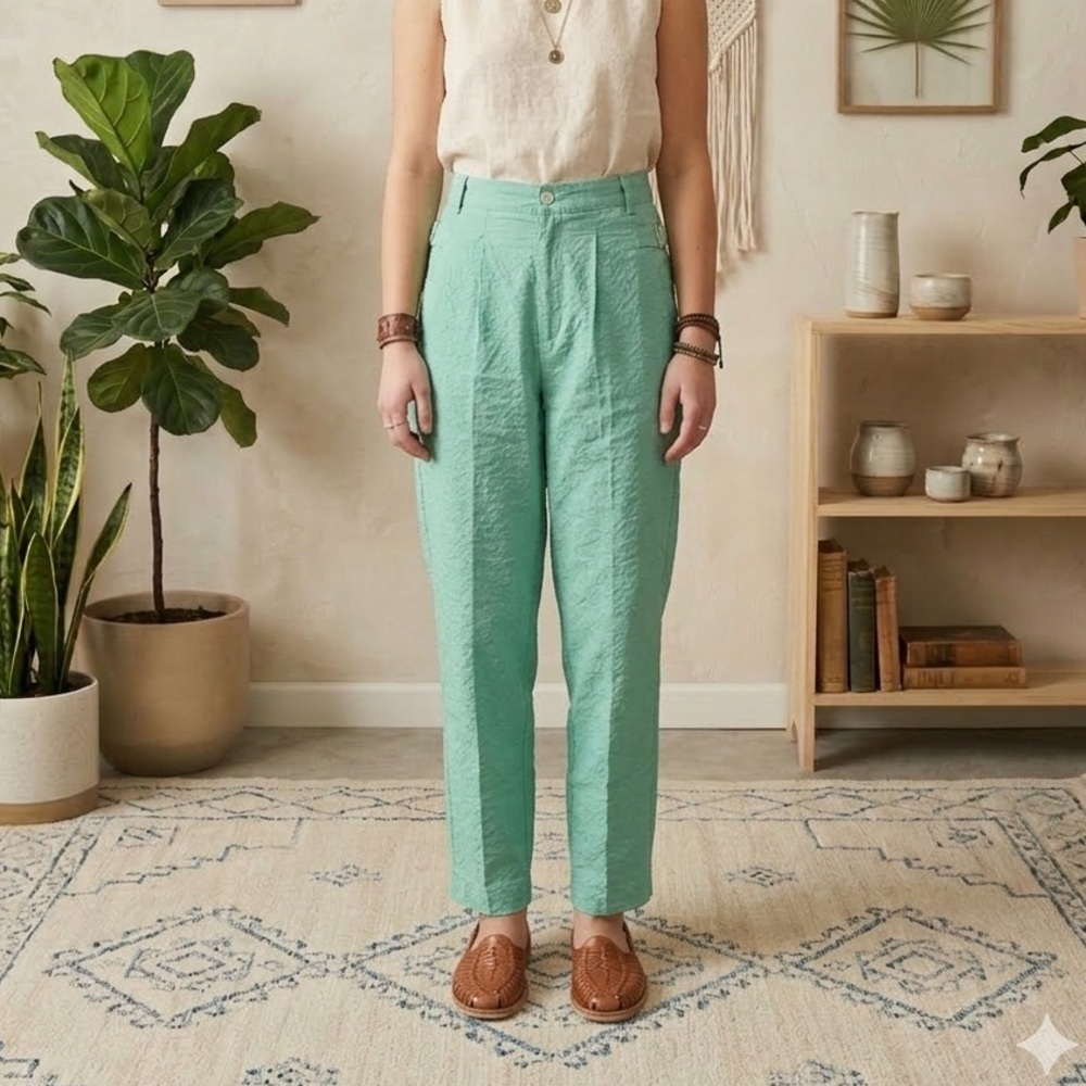 Vintage Get There by Crocodile Mint Green Seersucker Cotton Pants 31